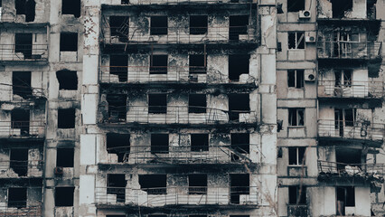 ruined street and destroyed houses the city war in Ukrain