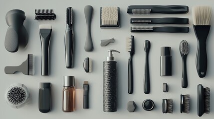 Flat Lay Composition with Shaving Accessories for Men on a Wooden Background