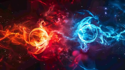 Abstract artistic representation of fire and ice in red and blue energy photo