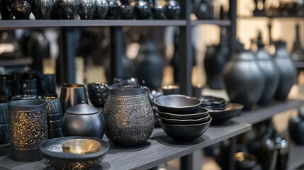 Naklejka premium Elegant Black Pottery Collection: A Showcase of Exquisite Craftsmanship