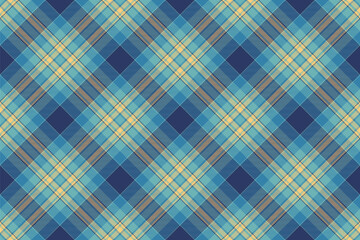 Hobby textile pattern plaid, colorful check texture fabric. Trendy seamless vector tartan background in cyan and blue colors.
