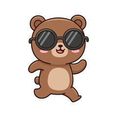 Obraz premium cute icon character bear wearing sunglasses.