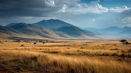Obraz premium Vast Endless Savannah Landscape Stretching to the Horizon under Sky