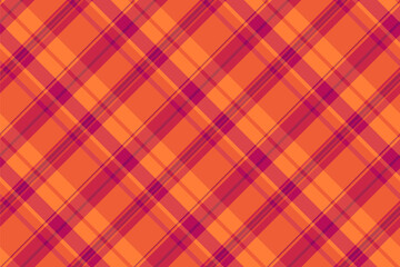 Romantic texture pattern textile, quilt check tartan vector. Abstract plaid seamless background fabric in red and orange peel colors.