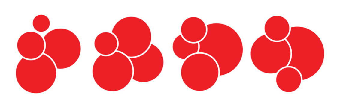 Red Set of Multiple circle photo collage template. black and white picture wall album for abstract background vector illustration. 