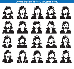 Twenty Call Center Agent Silhouettes Icons vector collection.