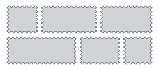 Blank postage stamps borders vector set. Mockup postage stamps with shadow. Realistic trendy post stamps set. Postage stamp vector. Vector illustration. 