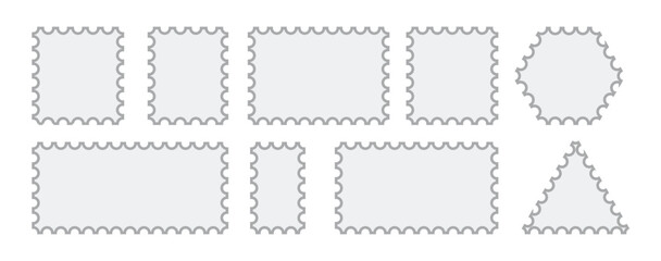 Postage stamp borders set. Postage stamp template collection. Letter stamps with perforated edges.  vector eps10