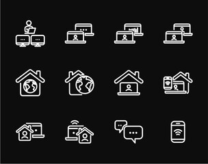 Remote Work Line Icons . Freelancer Work from Home, Video Call, Online Meeting, Teleconference Vector Set