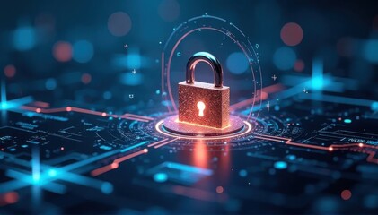 Floating Padlock Over Glowing Circuit Board