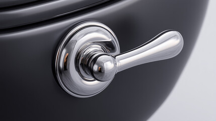 A sleek close-up stainless steel handle on a modern WC, highlighting elegance and functionality. The polished chrome finish adds luxury and sophistication, reflecting a minimalist aesthetic.