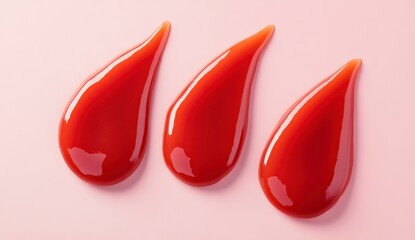 Obraz premium Vibrant Red Sauce Drops on Soft Pink Background for Culinary Use