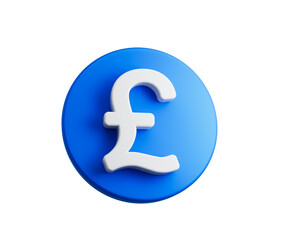 3D Blue coin with white Pound symbol, representing British currency and finance. 3d illustration