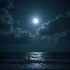 Night sky and the moon over the sea