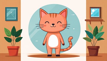 Adorable Orange Tabby Kitten Standing Indoors Home Decor Illustration