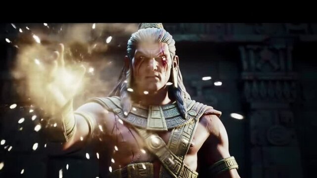 Mortal Kombat 1:  Powerful Kotal Kahn, Mayan God, Bloody Battle, Ancient Temple, Magic, Cinematic Still