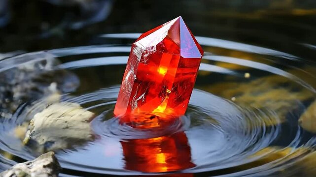 Red crystal point on water