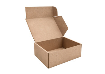 Open empty brown cardboard box, transparent background