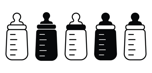 Baby Bottle Icons Set Minimalist Vector Illustration Black and White Color Vector Design