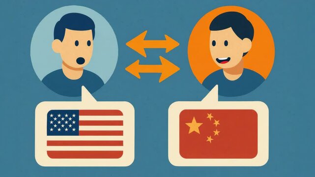 Trade barriers and communication across national flags highlight economic exchange and negotiation between countries in international trade