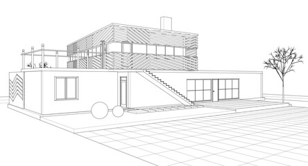 modern modular house 3d illustration	
