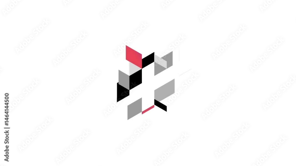 Wall mural 2d animation of geometric cubes forming an abstract 3d pyramid with tech-inspired colors and layout.