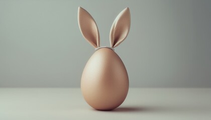 Fototapeta premium minimalist golden easter egg with textured bunny ears against soft gray background, perfect for branding, web design, or print media