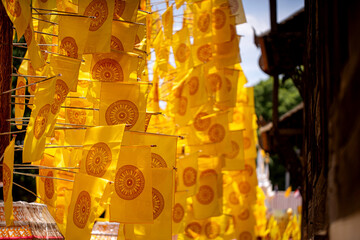 Buddhist flag in temple, Chiang Mai, Thailand