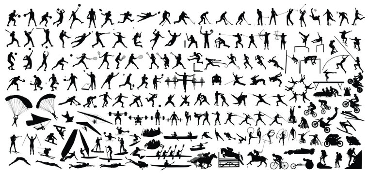 sports silhouettes, various sports silhouette vector big bundle set.