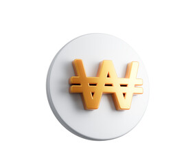3D White coin with a Golden Won symbol, representing Korean currency and finance, 3d illustration
