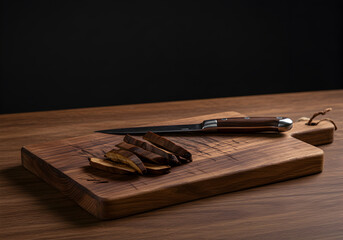 Wooden Cutting Board Illustration With Knife And Sliced Meat Detail
