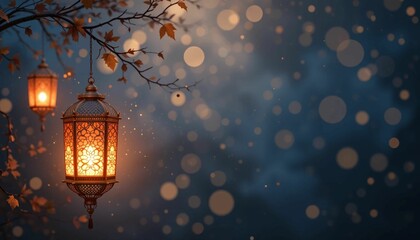 a copy space background themed Eid Al-Fitr with hanging lantern