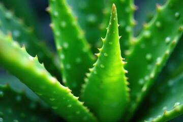 Close-up of aloe vera plant leaves, vibrant green, vitality, flora
