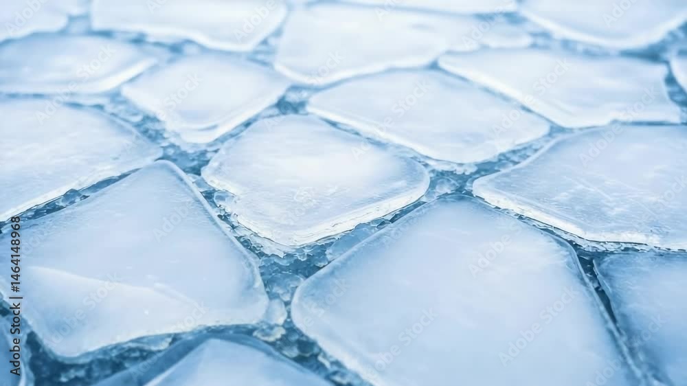 Poster close up view capturing ice floes forming intricate geometric patterns on the surface of water, crea