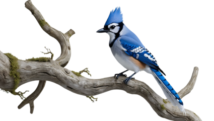 Majestic Blue Jay Perched on a Weathered Branch A Stunning Wildlife Illustration