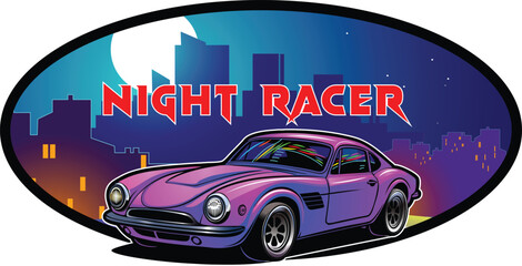 car racing through the night city