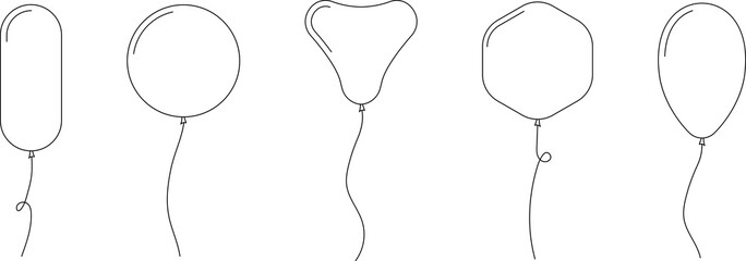 Balloon in line style. Bunch of balloons for birthday or party. Flying balloon with rope. Flat icon illustration isolated on white background. © Volodymyr2