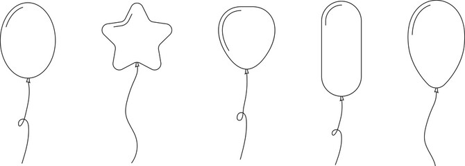 Balloon in line style. Bunch of balloons for birthday or party. Flying balloon with rope. Flat icon illustration isolated on white background. © Volodymyr2
