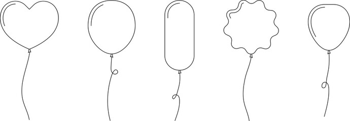 Balloon in line style. Bunch of balloons for birthday or party. Flying balloon with rope. Flat icon illustration isolated on white background. © Volodymyr2