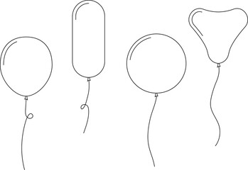 Balloon in line style. Bunch of balloons for birthday or party. Flying balloon with rope. Flat icon illustration isolated on white background. © Volodymyr2