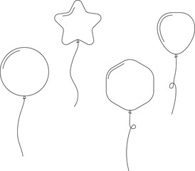 Balloon in line style. Bunch of balloons for birthday or party. Flying balloon with rope. Flat icon illustration isolated on white background. © Volodymyr2