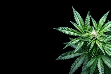 Lush cannabis plant against a dark background