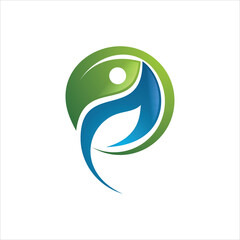 Fototapeta premium Blue and Green Abstract Human and Leaf Logo Design