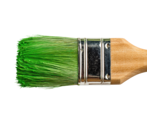 Bright green paint brush for creative home decoration projects on a transparent background, cut out