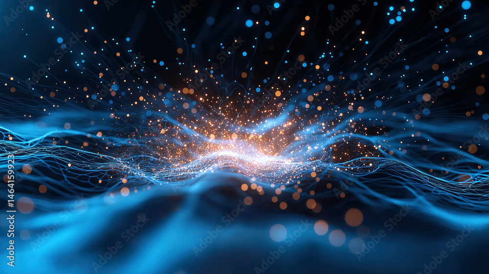 Poster dynamic blue and orange light patterns creating a mesmerizing effect