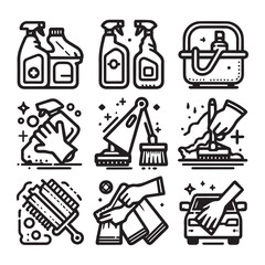 set of vector clip art elements of cleaning supplies and equipment