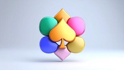 Colorful Card Suits Stacked on White Background