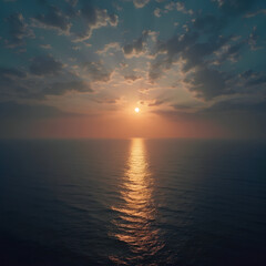 Moonrise over Sea, Sunset