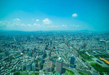 Obraz premium A photography of panoramic cityscape around Taipei101 skyscraper in Taiwan