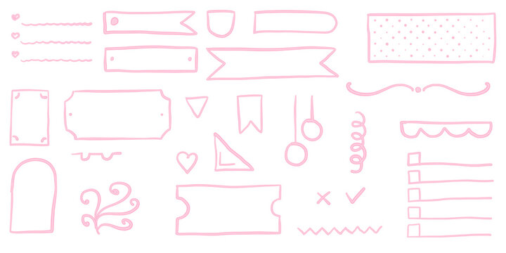 Coquette bullet journal elements. To-do list, corners and stickers for gilly notebook planer